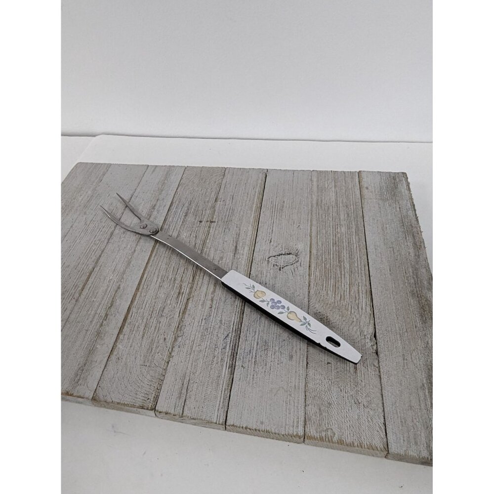 Fruit Handle #6 Stainless Steel Wide Meat Fork 12" USA Vintage